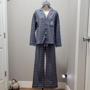 Victoria's Secret Sleepover Knit Pajama in Gray Stripe With Sleep Mask Sz. XS